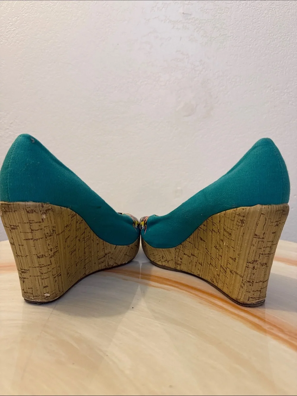 Ed Hardy Women’s Teal Butterfly Print Cork Wedge